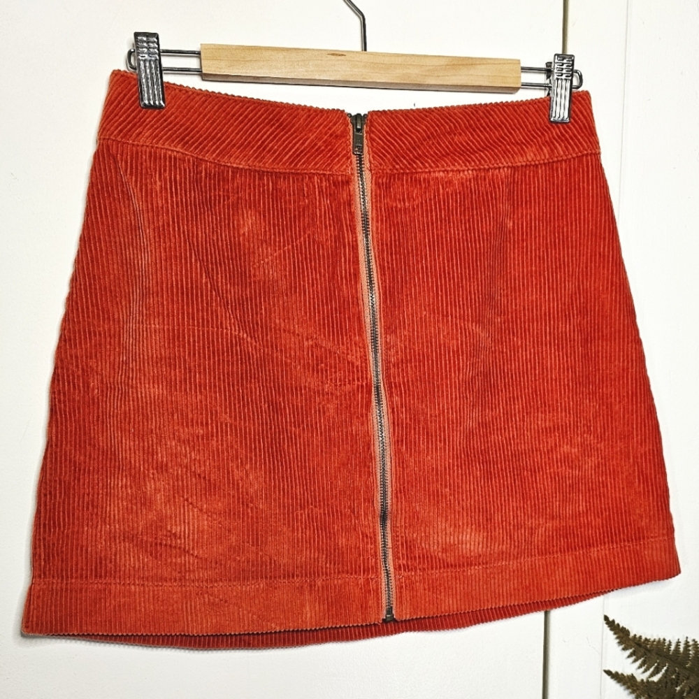 American Apparel Orange Corduroy Front Zip High Waist Mini Skirt - Picture 2 of 15